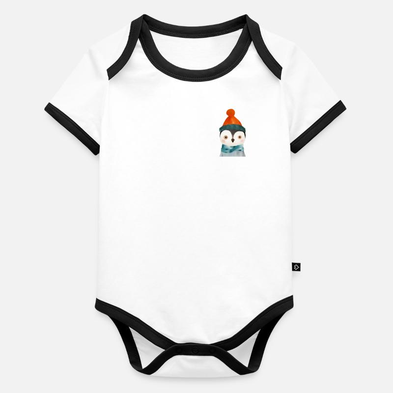 Cute Penguin Chest Pocket Organic Baby Contrasting Bodysuit