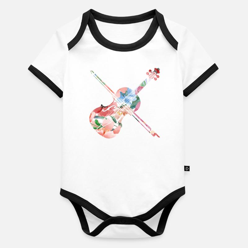 Violon Violoniste Fleur Tropicale Body Bébé bio contrasté manches courtes