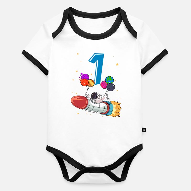Astronaut 1 Year Space Rocket 1st Birthday Organic Baby Contrasting Bodysuit