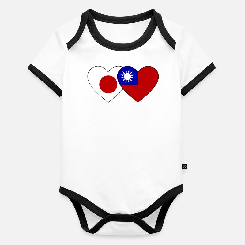 Japon Cœur de drapeau de Taïwan Body Bébé bio contrasté manches courtes