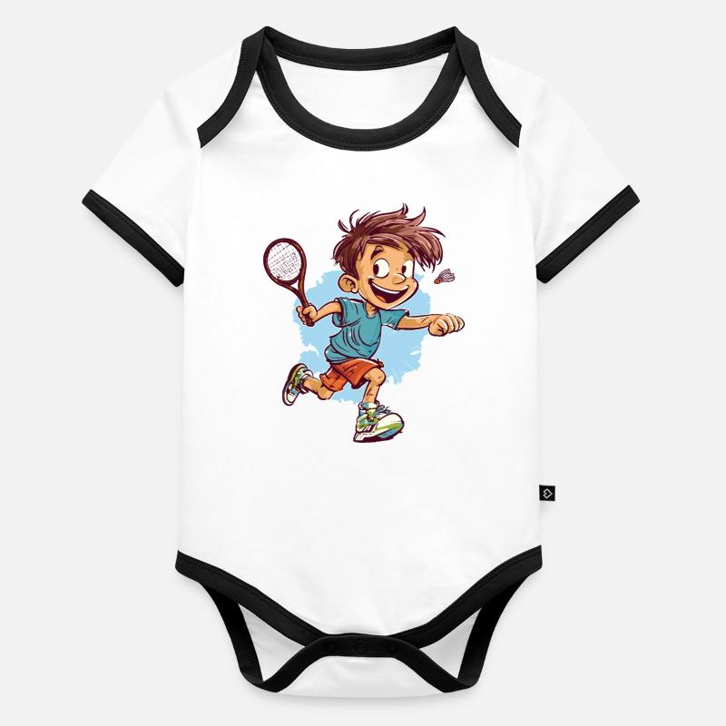 Badminton Playing Boy - Kids Badminton Organic Baby Contrasting Bodysuit