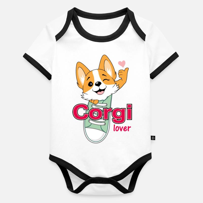Amoureux de Corgi Body Bébé bio contrasté manches courtes