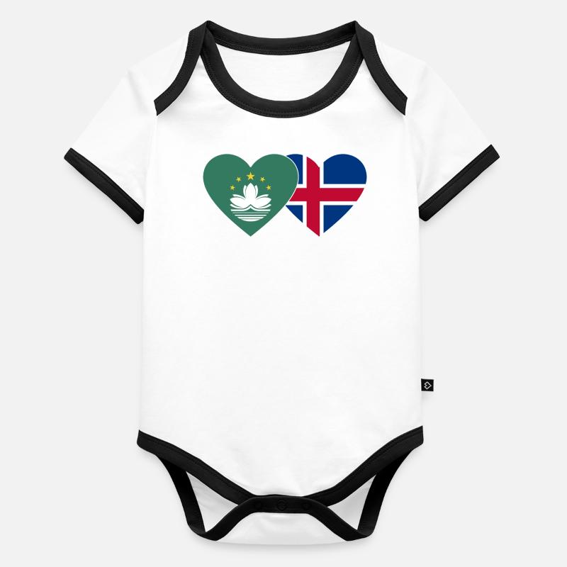 Cœur de drapeau de l’île de Macao Body Bébé bio contrasté manches courtes