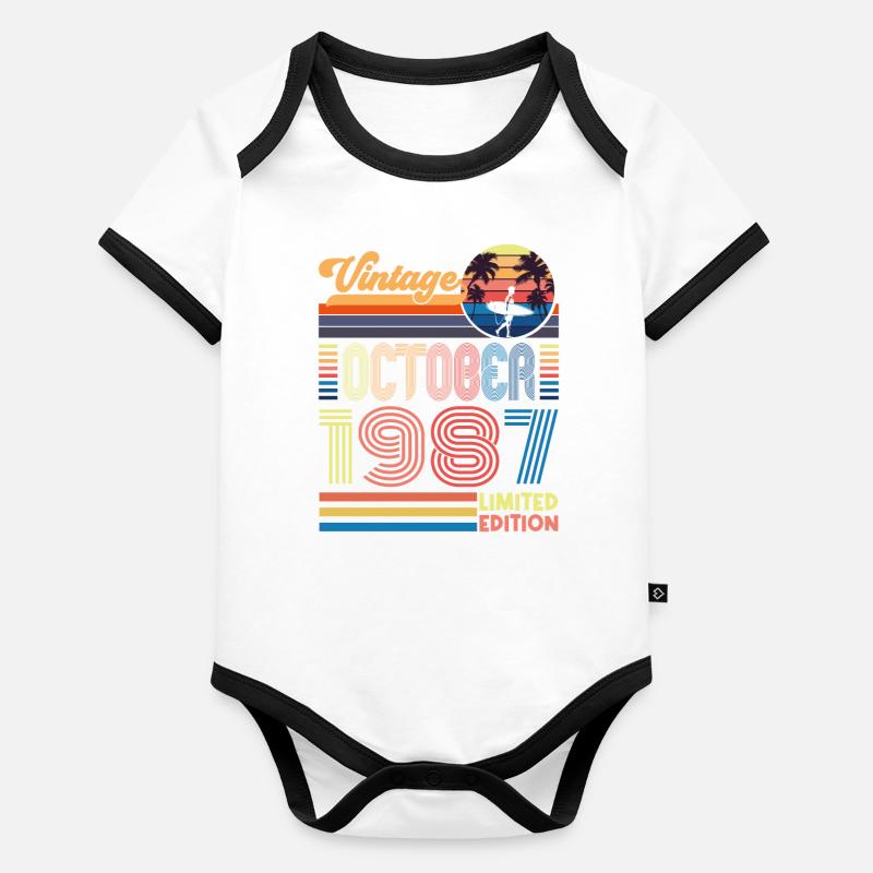 Geburtstag Oktober 1987. Geschenk Oktober 1987. Baby Bio-Kurzarm-Kontrastbody