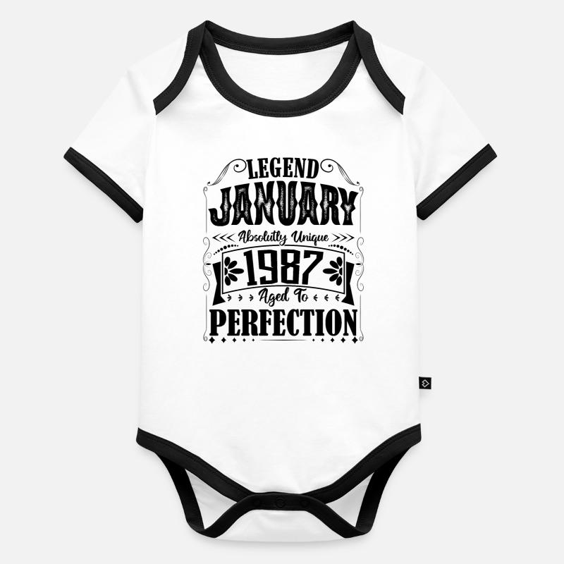 Janvier 1987. Cadeau d'Anniversaire janvier 1987. Body Bébé bio contrasté manches courtes