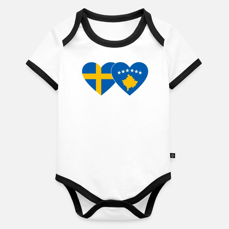 Suède Kosovo Drapeau Body Bébé bio contrasté manches courtes