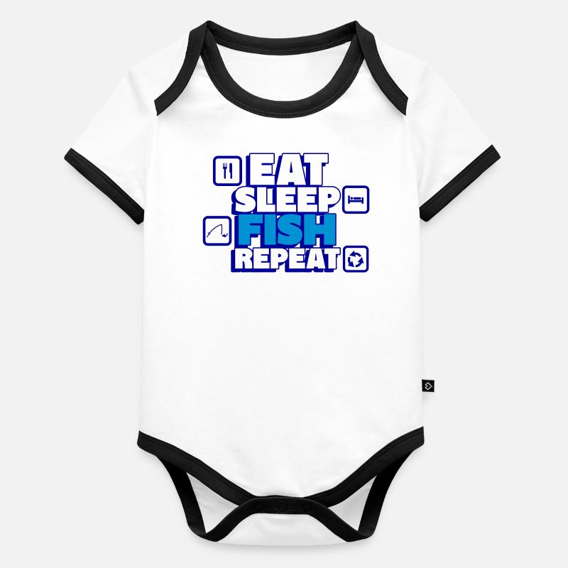 Manger, dormir, pêcher, répéter – Profi-Angl Body Bébé bio contrasté manches courtes