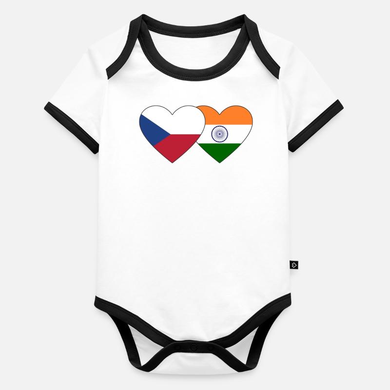 République tchèque Inde Drapeau Coeur Body Bébé bio contrasté manches courtes