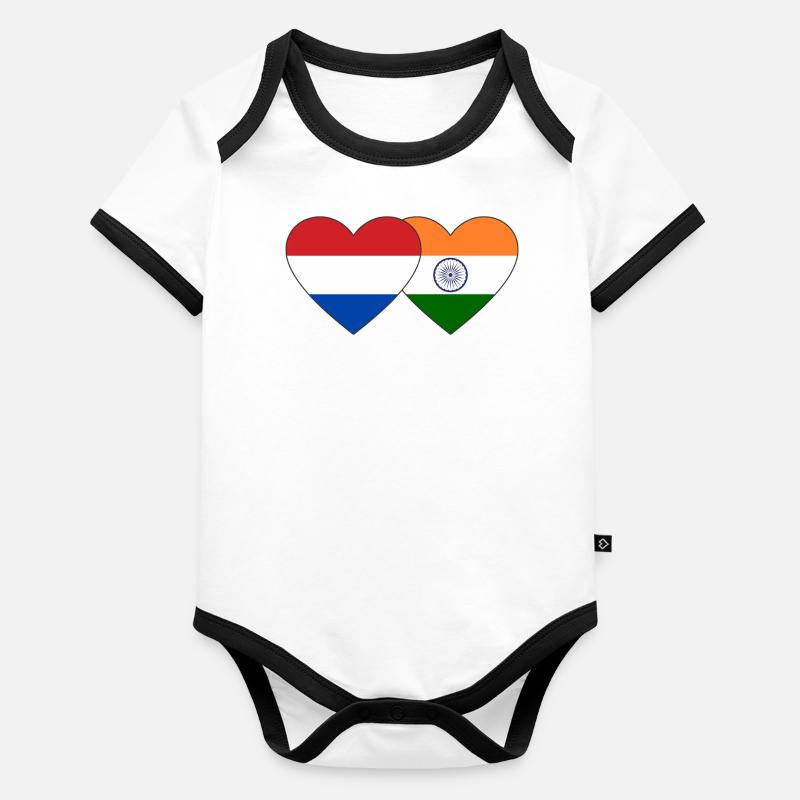 Hollande Inde Drapeau Coeur Body Bébé bio contrasté manches courtes