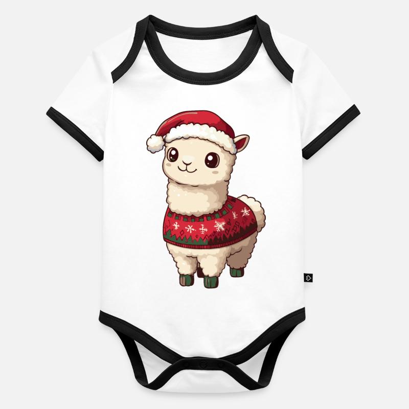 Alpaka Llama Weihnachten Comic Baby Bio-Kurzarm-Kontrastbody