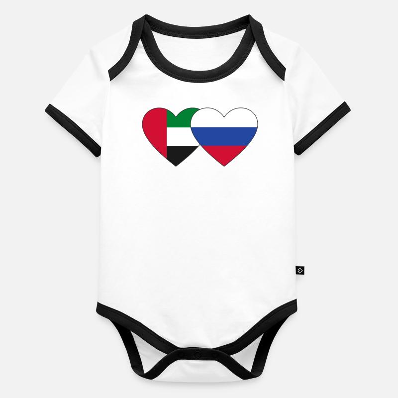 Émirats arabes unis Russie Drapeau Coeur Body Bébé bio contrasté manches courtes