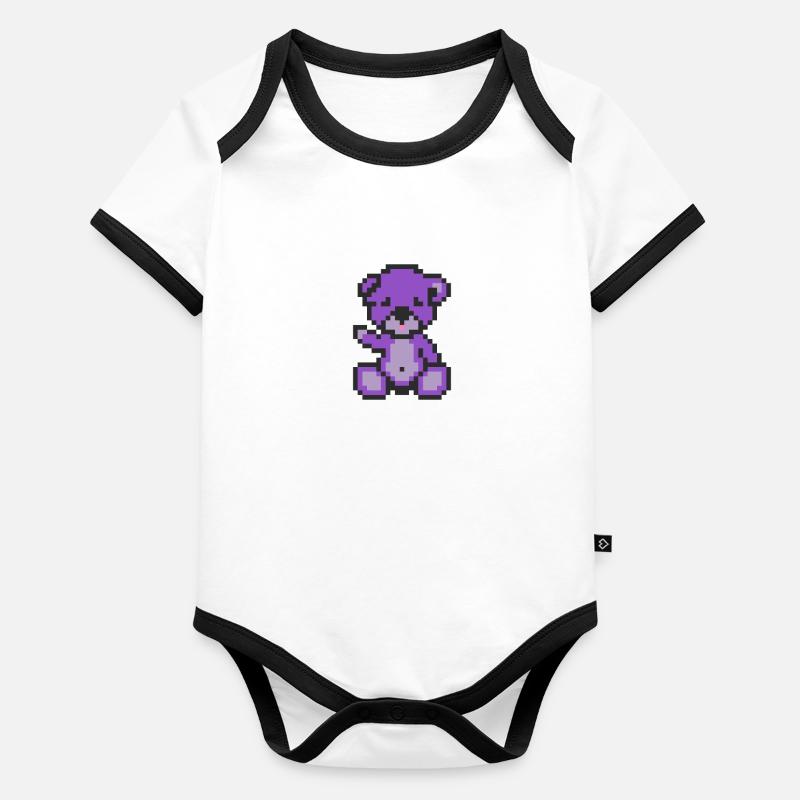 Pixel Bear Purple Organic Baby Contrasting Bodysuit