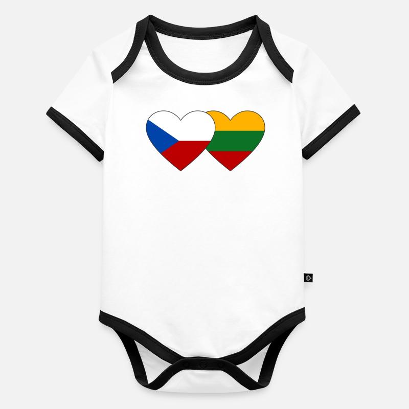 République tchèque Lituanie Drapeau Coeur Body Bébé bio contrasté manches courtes