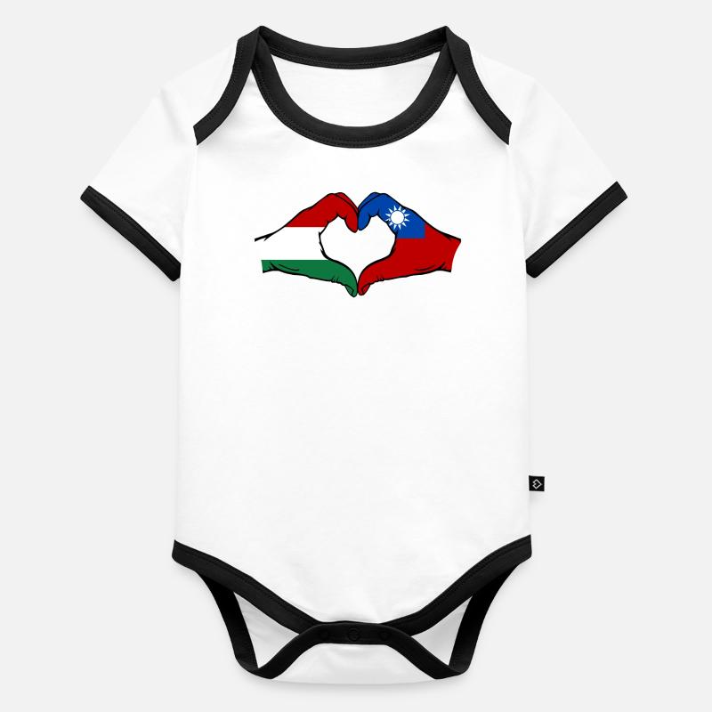 Hongrie Taiwan Drapeau Mains Coeur Forme Body Bébé bio contrasté manches courtes
