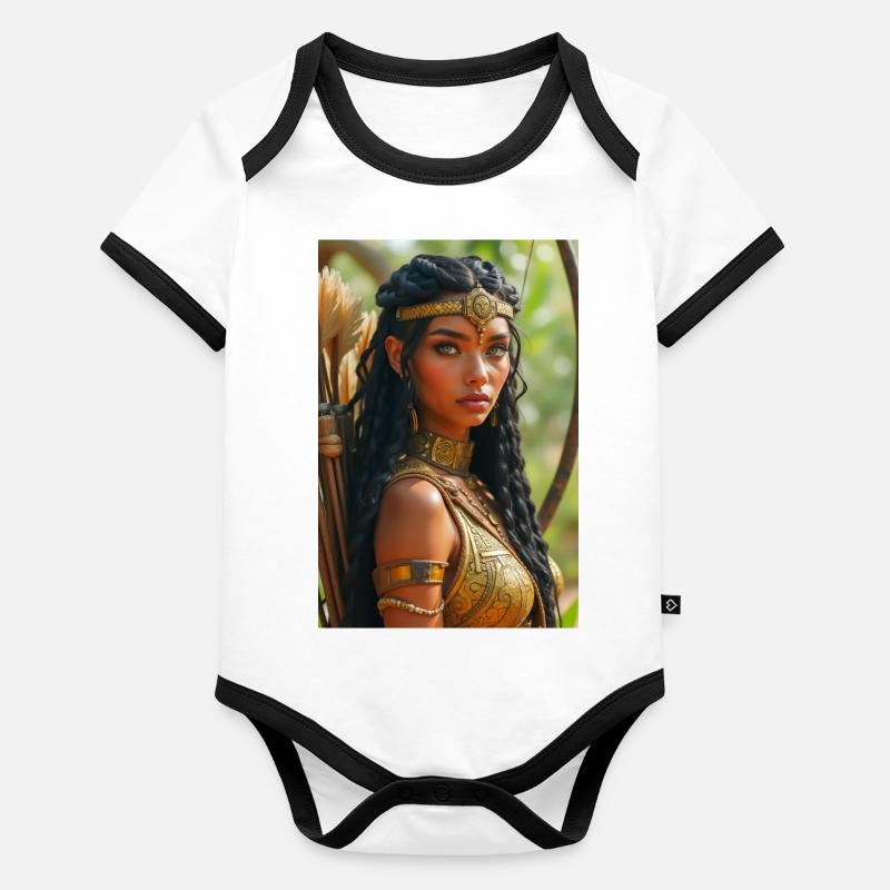 Neith, déesse guerrière en armure, tenant un arc Body Bébé bio contrasté manches courtes