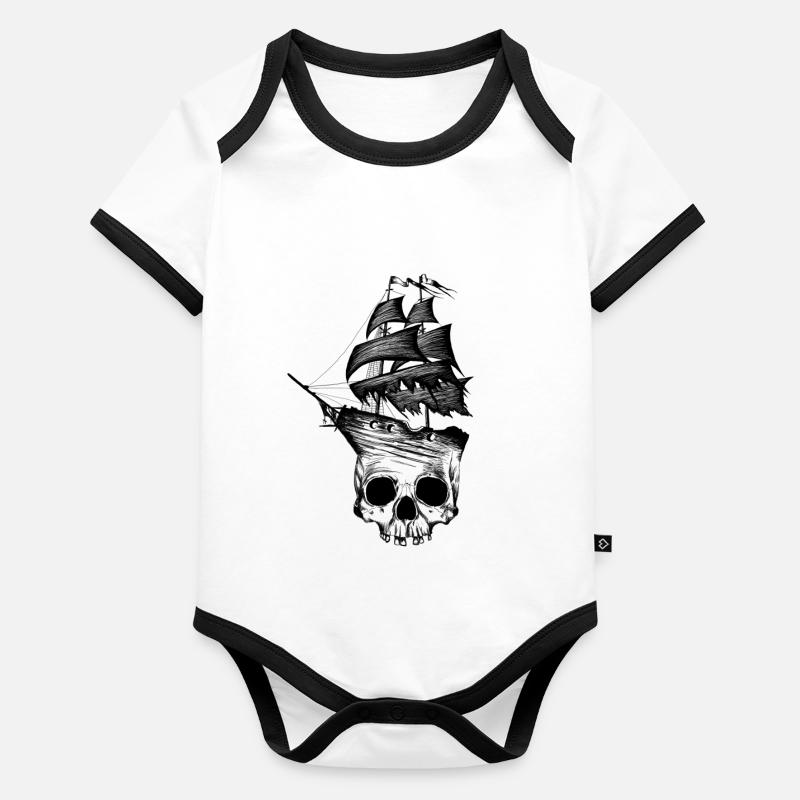 Skull, ship, pirate, pirate ship Organic Baby Contrasting Bodysuit