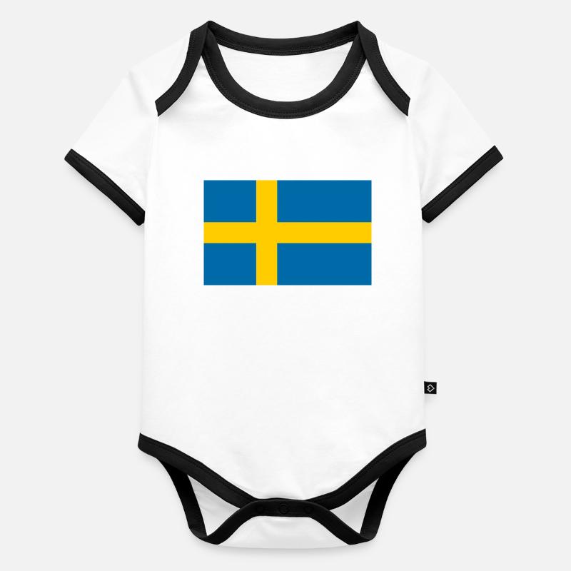 Drapeau de la Suède 🇸🇪 Body Bébé bio contrasté manches courtes