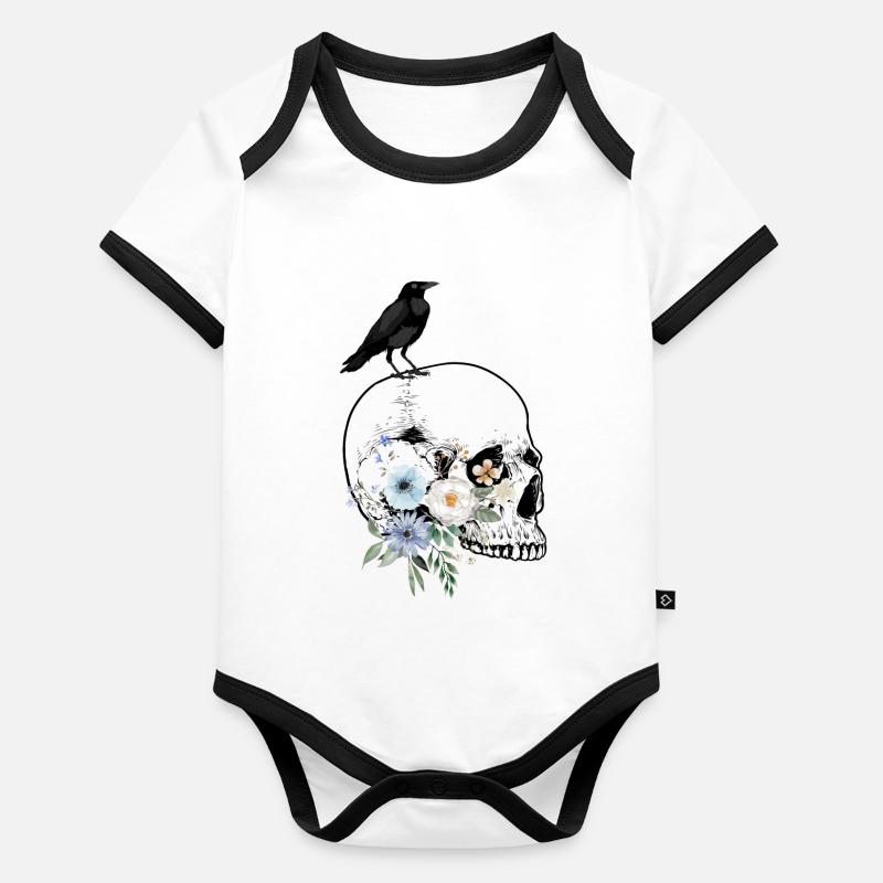 Crâne de corbeau Body Bébé bio contrasté manches courtes