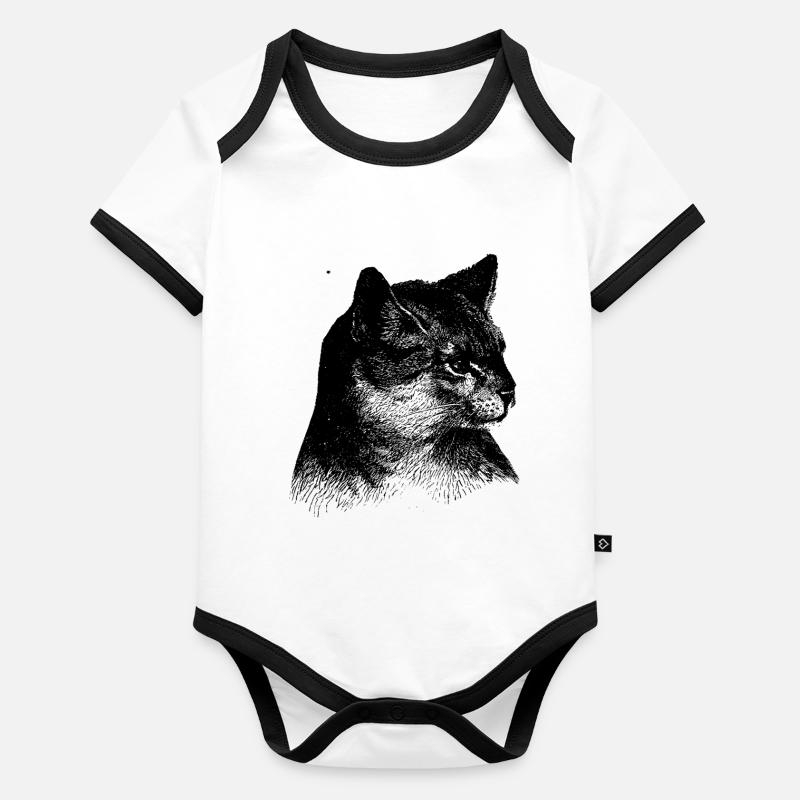 Cat Sketch - Black / White Illustration - Stickers Organic Baby Contrasting Bodysuit