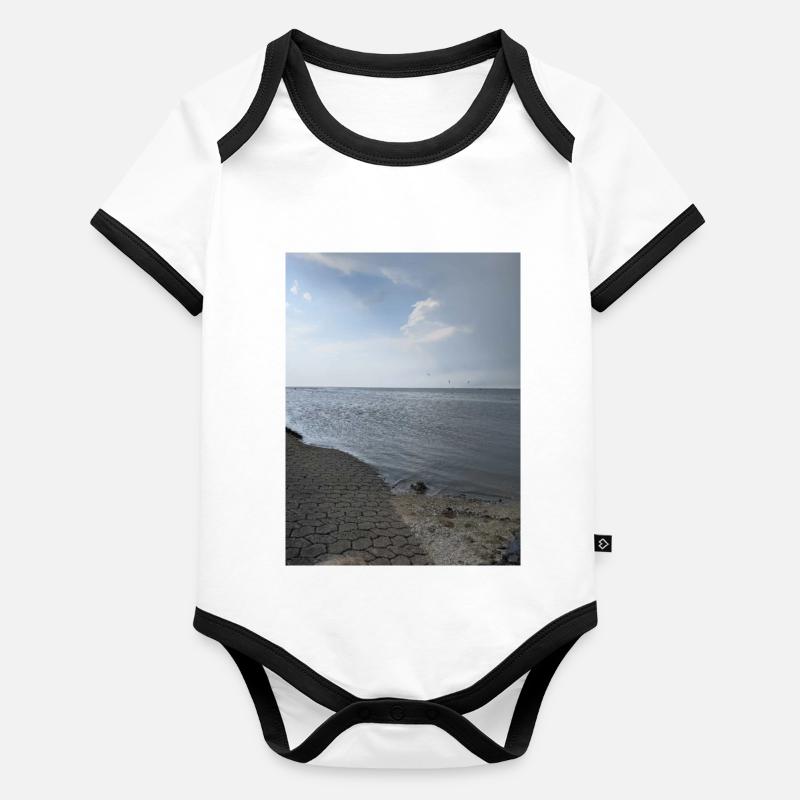 Plage de la mer du Nord Body Bébé bio contrasté manches courtes