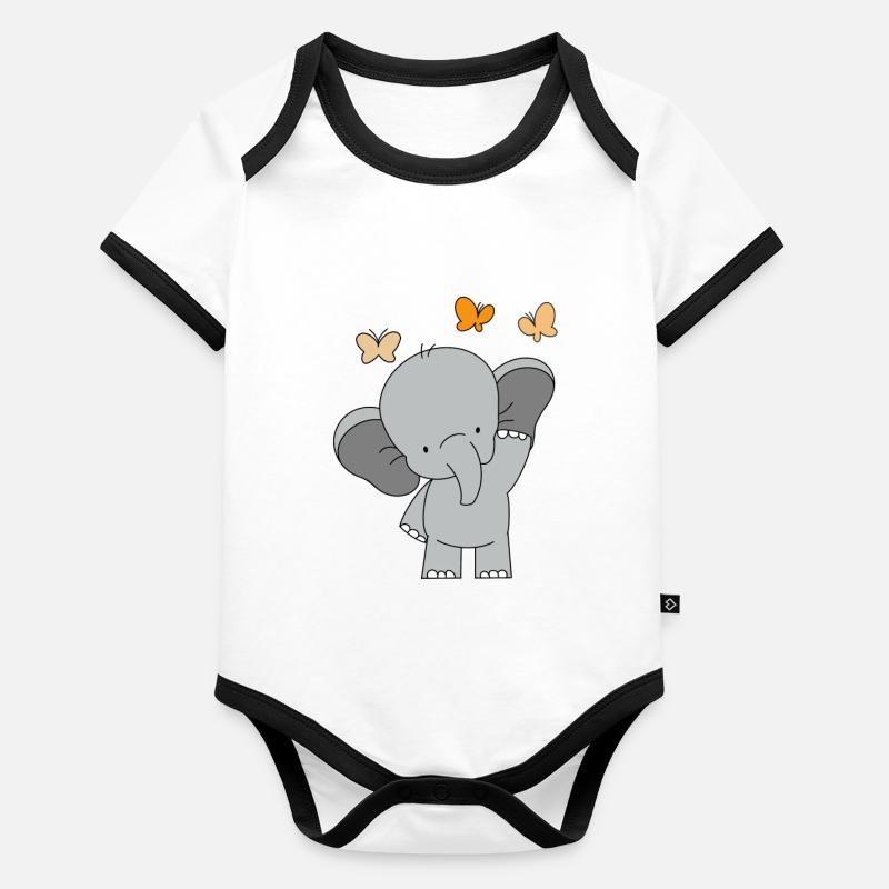 Bébé éléphant 🧡🧡🧡🧡 Body Bébé bio contrasté manches courtes