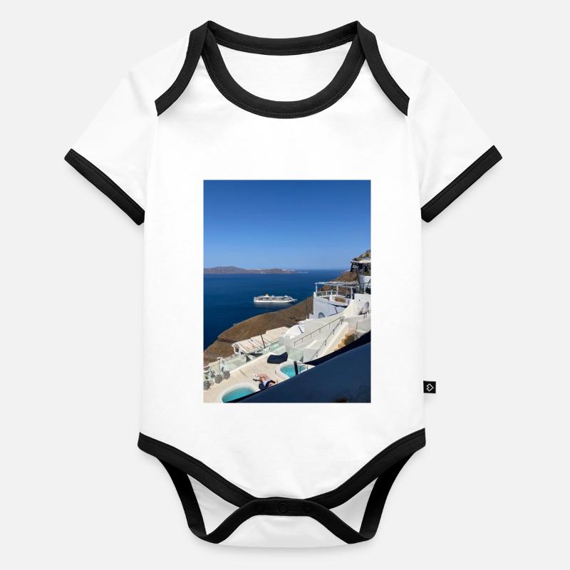Vacances à Santorin Body Bébé bio contrasté manches courtes