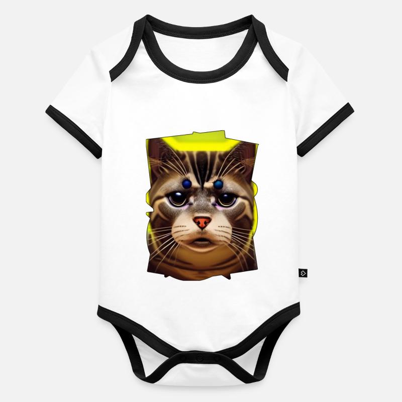 Visage de chat Body Bébé bio contrasté manches courtes