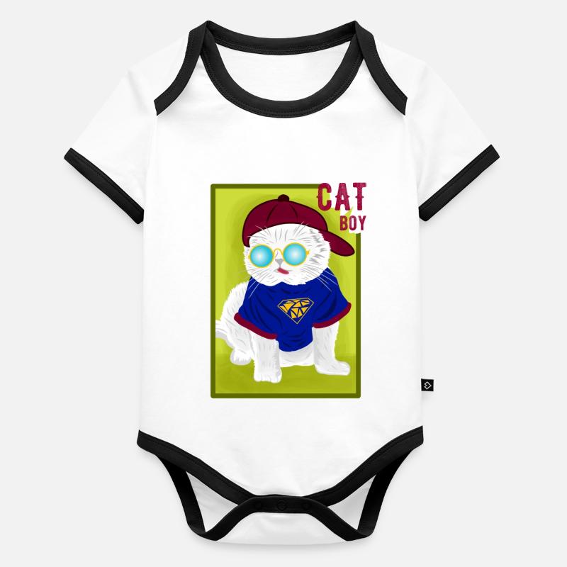 Cat Organic Baby Contrasting Bodysuit