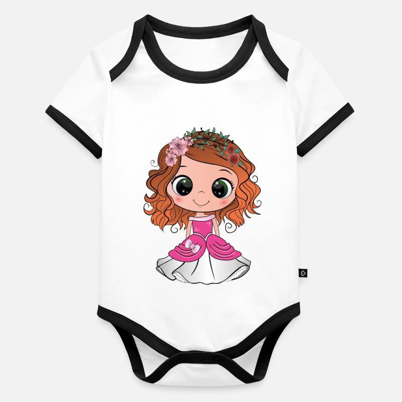 Princesse rousse aux yeux verts et une robe rose Body Bébé bio contrasté manches courtes