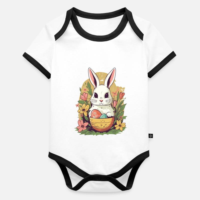 Lapin de Pâques Body Bébé bio contrasté manches courtes