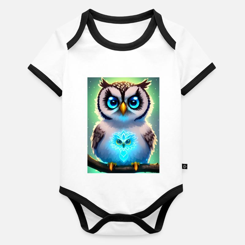 Cute owl with light neon aura & big eyes Organic Baby Contrasting Bodysuit