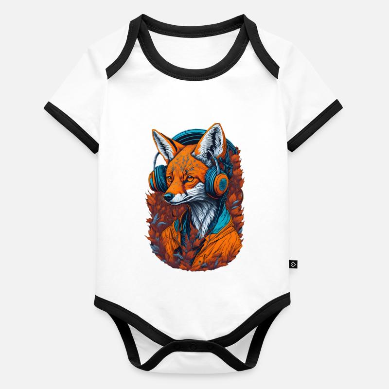 Renard avec écouteurs Foxes Lovers Animaux Body Bébé bio contrasté manches courtes