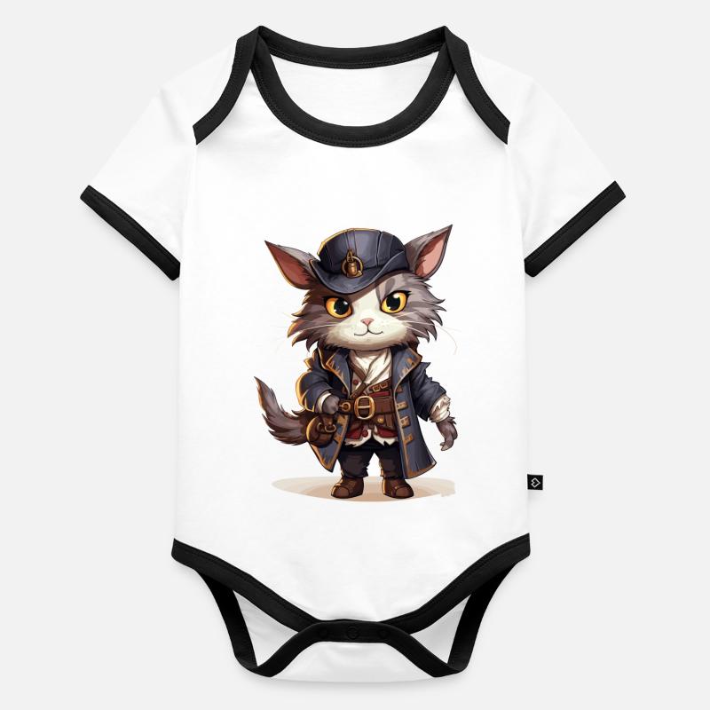 Pirate de chat Body Bébé bio contrasté manches courtes