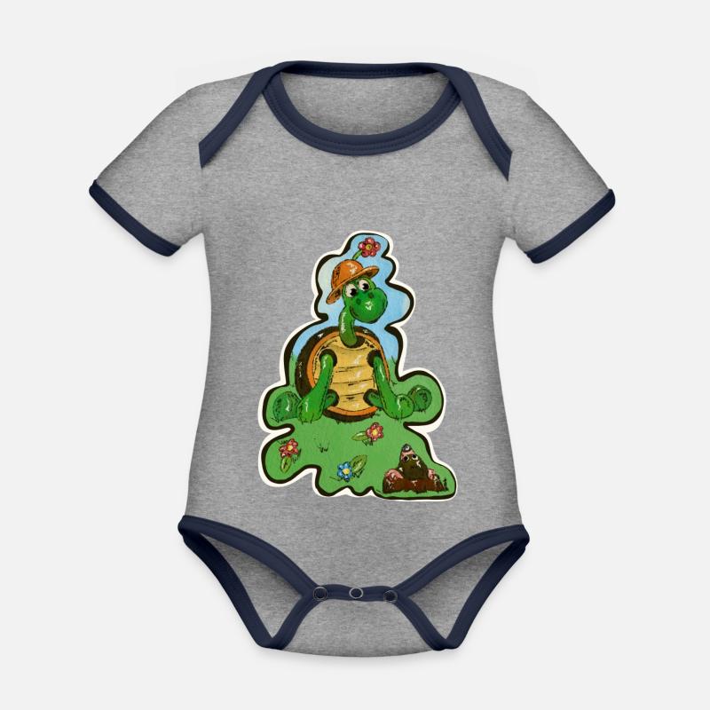 Crapaud refroidir - Body Bébé bio contrasté manches courtes - gris chiné/bleu marine