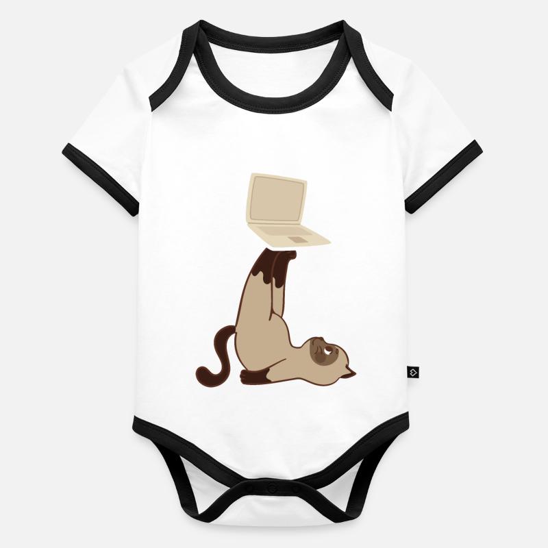 Cat with laptop Organic Baby Contrasting Bodysuit