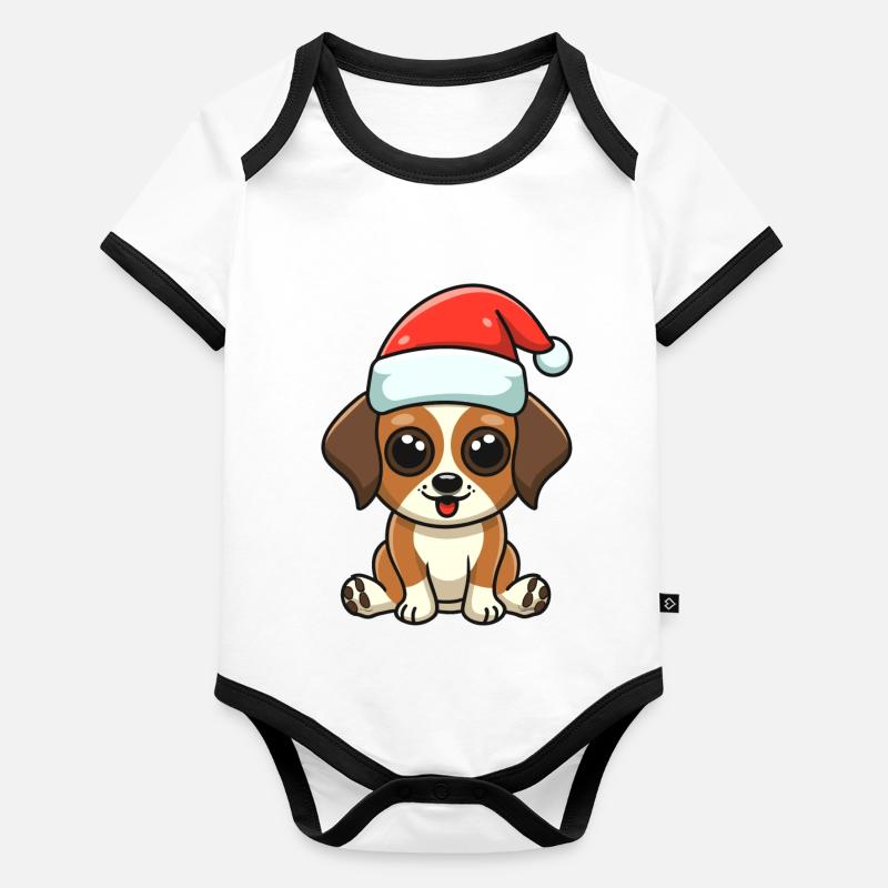 Chien avec bonnet de Père Noël Body Bébé bio contrasté manches courtes
