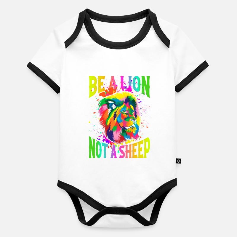 Sois un lion, pas un mouton Body Bébé bio contrasté manches courtes