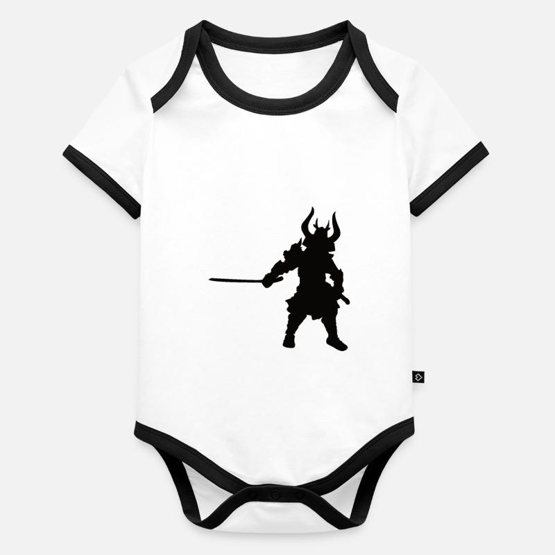 Design Samouraï Noir Silhoutten Body Bébé bio contrasté manches courtes
