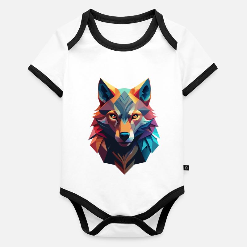 Avatar low poly d’un loup Body Bébé bio contrasté manches courtes