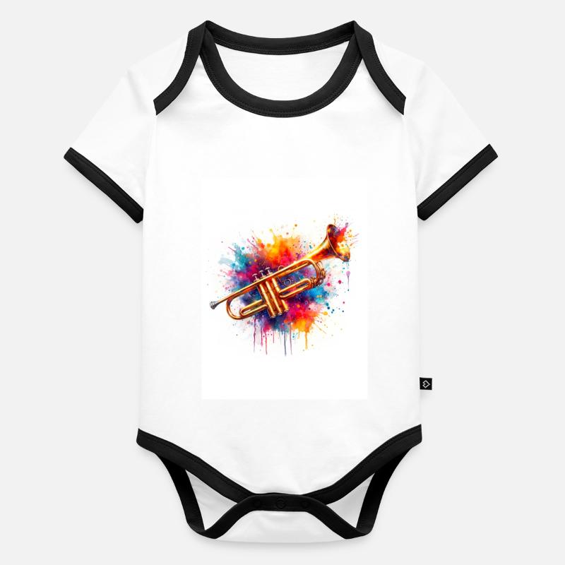 Trompette aquarelle Body Bébé bio contrasté manches courtes