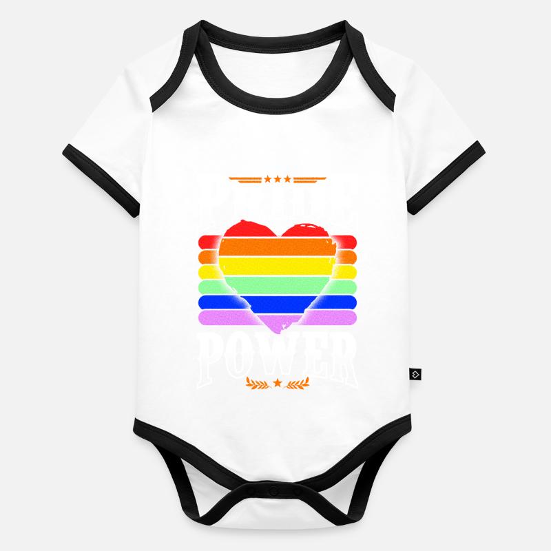 Pride Power Heart - Drapeau LGBT Couleurs Doodle Body Bébé bio contrasté manches courtes
