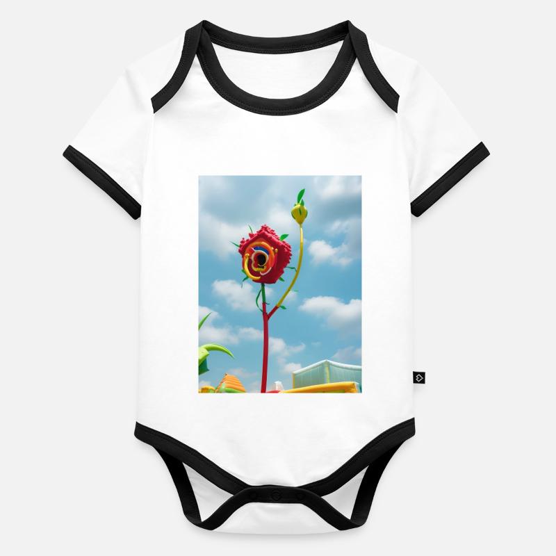 Rose 3D vibrante dans le Body Bébé bio contrasté manches courtes