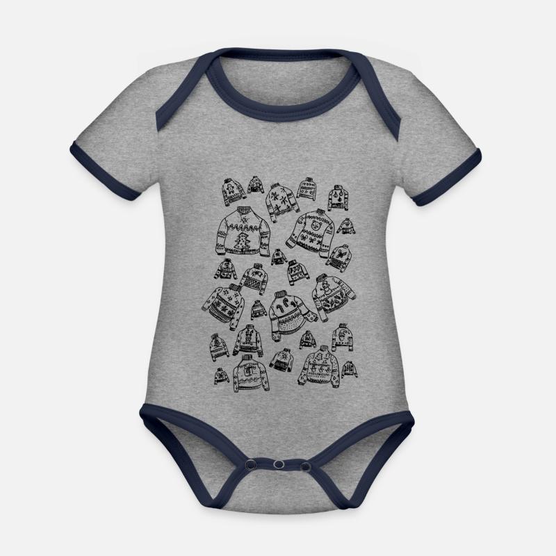 Pulls d’hiver chauds et câlins - Body Bébé bio contrasté manches courtes - gris chiné/bleu marine