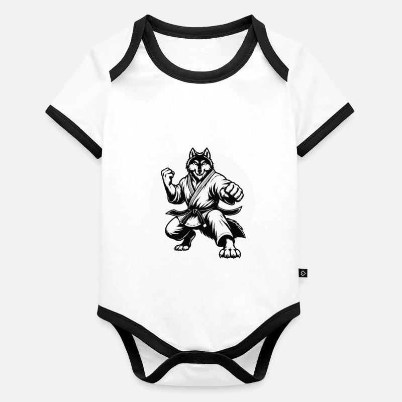 Martial Arts Wolf – Strength and Loyalty Organic Baby Contrasting Bodysuit
