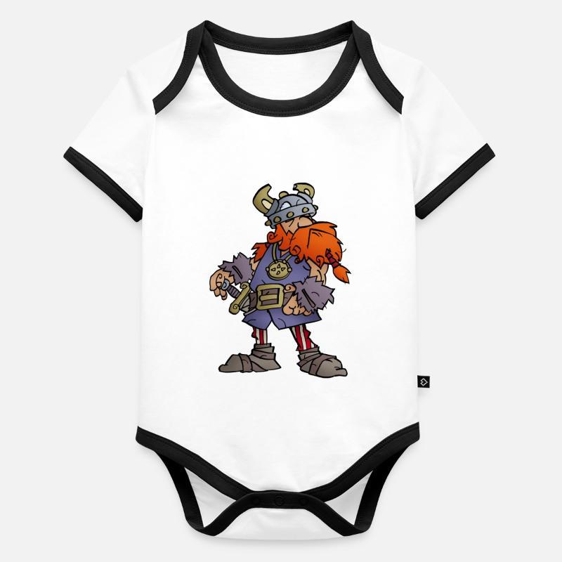 Wikinger Rollo - Baby Bio-Kurzarm-Kontrastbody - Grau meliert/Navy