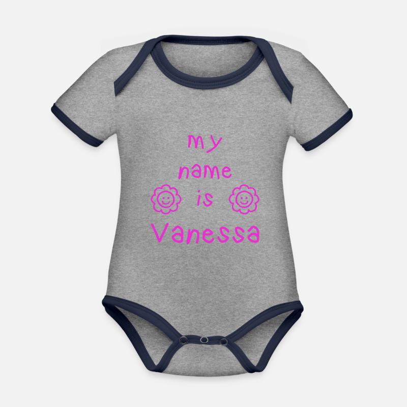 VANESSA MY NAME IS - Body Bébé bio contrasté manches courtes - gris chiné/bleu marine