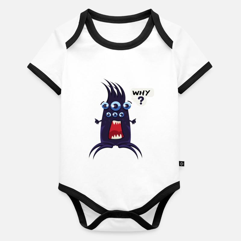 Funny Why Doodle character Organic Baby Contrasting Bodysuit