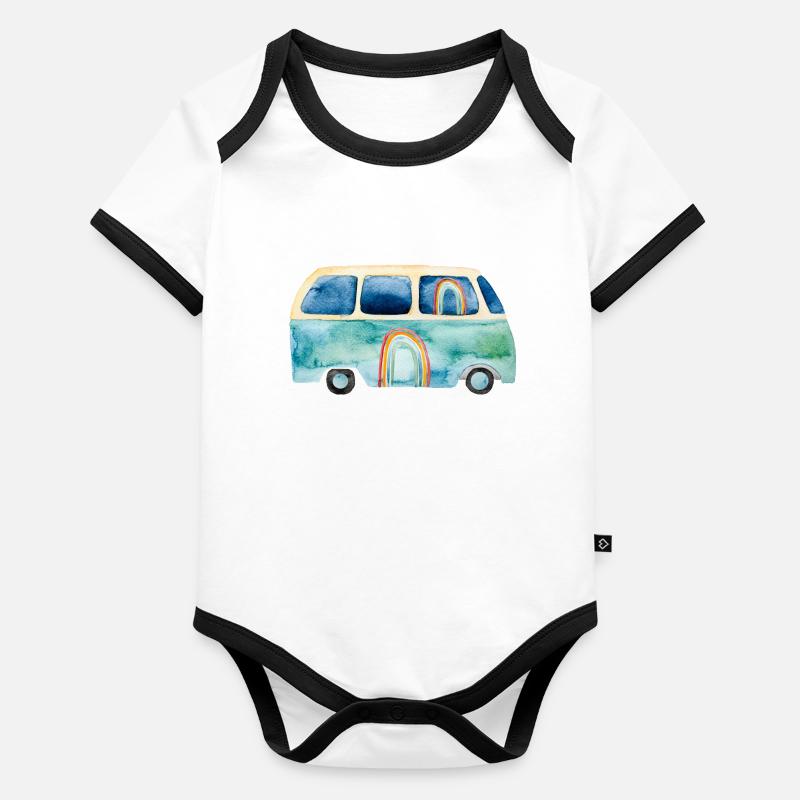 Rainbow Retro Vintage Van Bus Body Bébé bio contrasté manches courtes