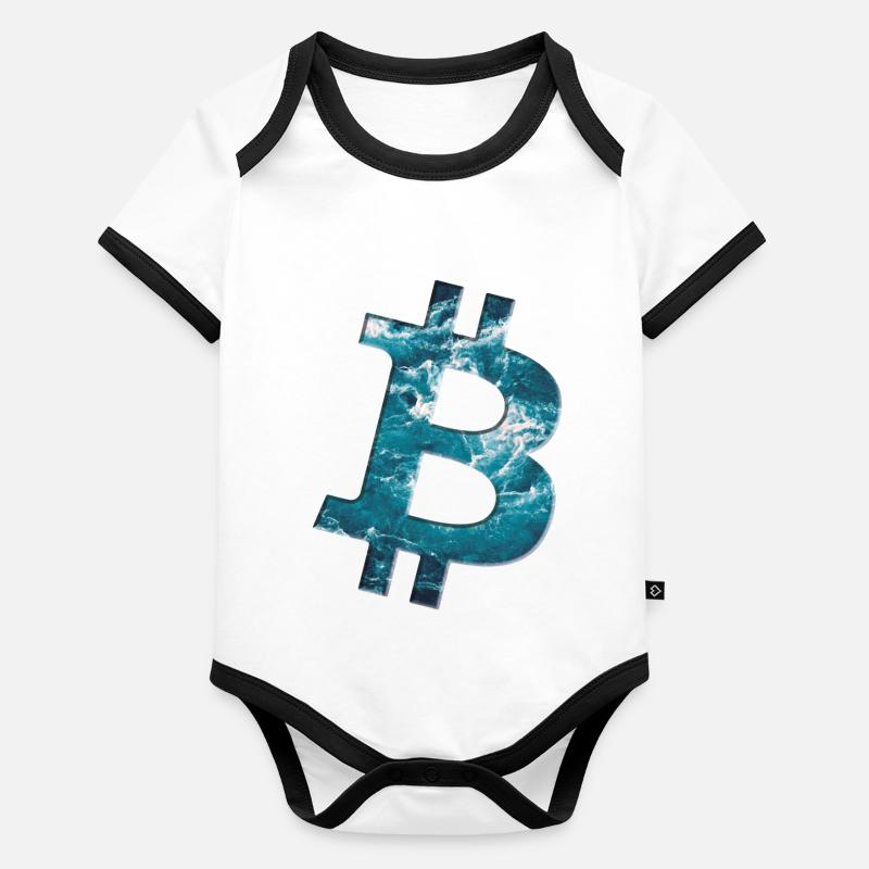 Bitcoin Logo Wasser Textur Baby Bio-Kurzarm-Kontrastbody