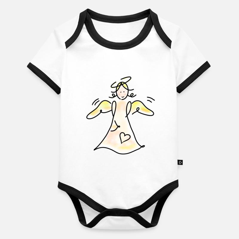 Anges gardiens au halo Body Bébé bio contrasté manches courtes